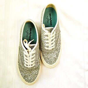 SeaVees-J Crew Silver Glitter Low Top Legend Sneaker Women Shoes Size 8